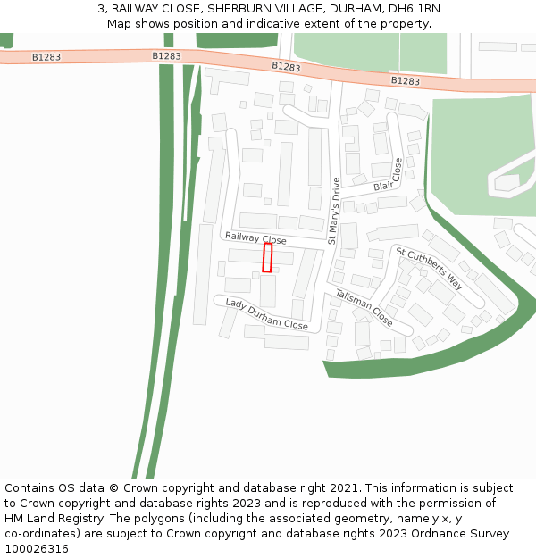 3, RAILWAY CLOSE, SHERBURN VILLAGE, DURHAM, DH6 1RN: Location map and indicative extent of plot