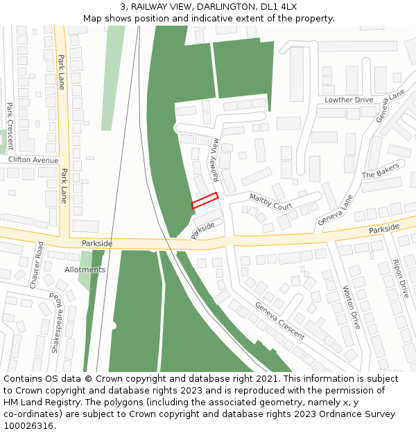 3, RAILWAY VIEW, DARLINGTON, DL1 4LX: Location map and indicative extent of plot