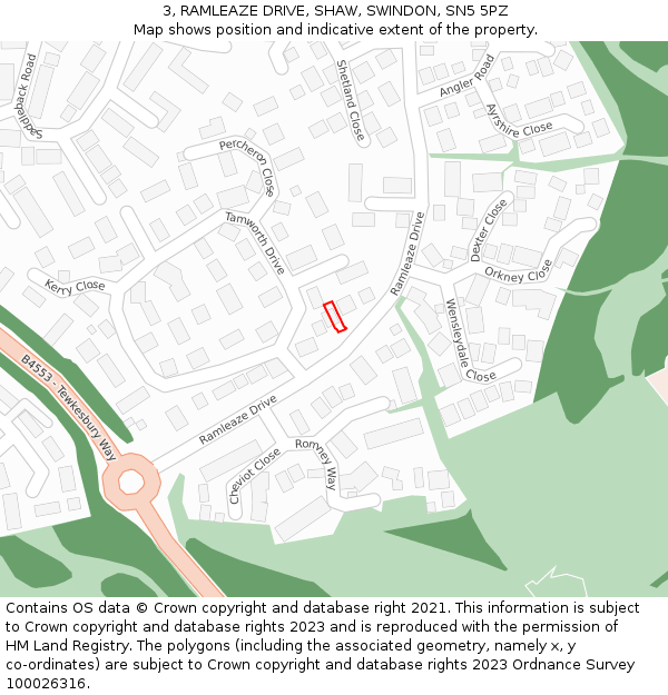 3, RAMLEAZE DRIVE, SHAW, SWINDON, SN5 5PZ: Location map and indicative extent of plot