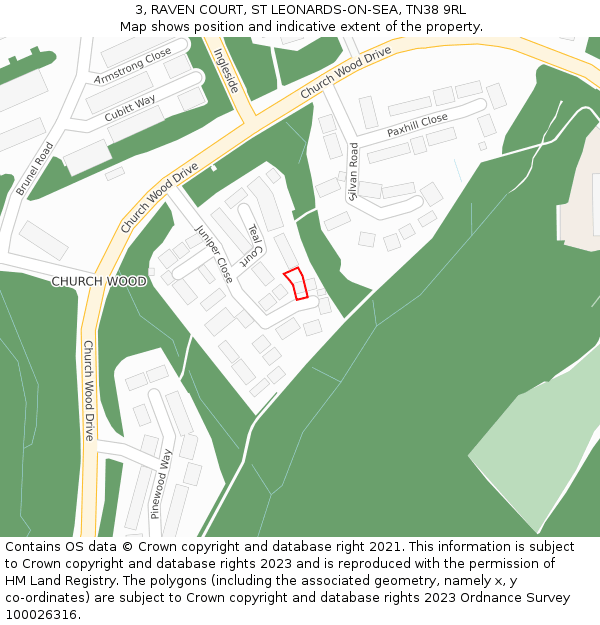 3, RAVEN COURT, ST LEONARDS-ON-SEA, TN38 9RL: Location map and indicative extent of plot