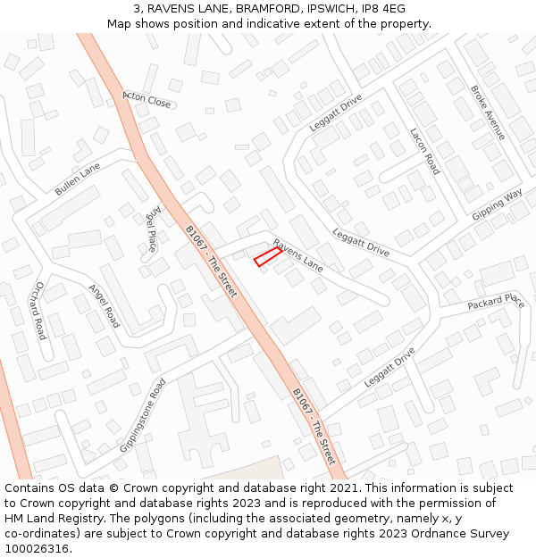 3, RAVENS LANE, BRAMFORD, IPSWICH, IP8 4EG: Location map and indicative extent of plot