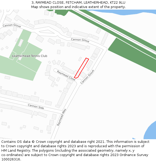 3, RAYMEAD CLOSE, FETCHAM, LEATHERHEAD, KT22 9LU: Location map and indicative extent of plot