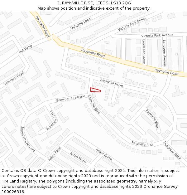 3, RAYNVILLE RISE, LEEDS, LS13 2QG: Location map and indicative extent of plot
