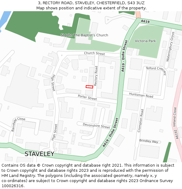 3, RECTORY ROAD, STAVELEY, CHESTERFIELD, S43 3UZ: Location map and indicative extent of plot