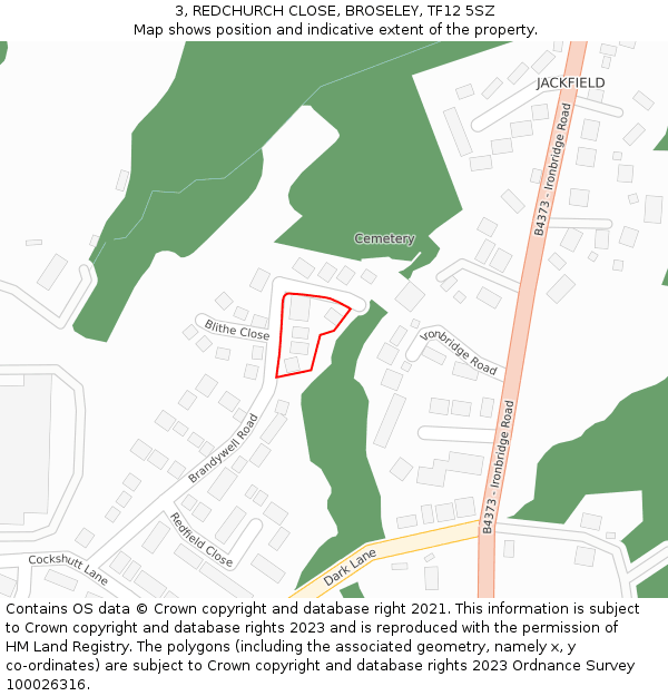 3, REDCHURCH CLOSE, BROSELEY, TF12 5SZ: Location map and indicative extent of plot