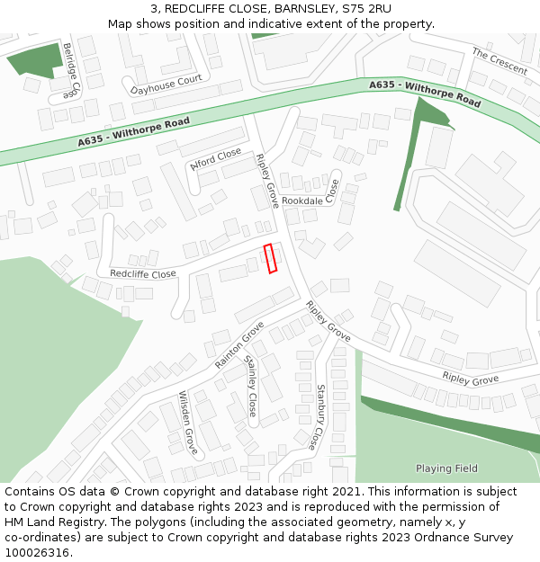 3, REDCLIFFE CLOSE, BARNSLEY, S75 2RU: Location map and indicative extent of plot