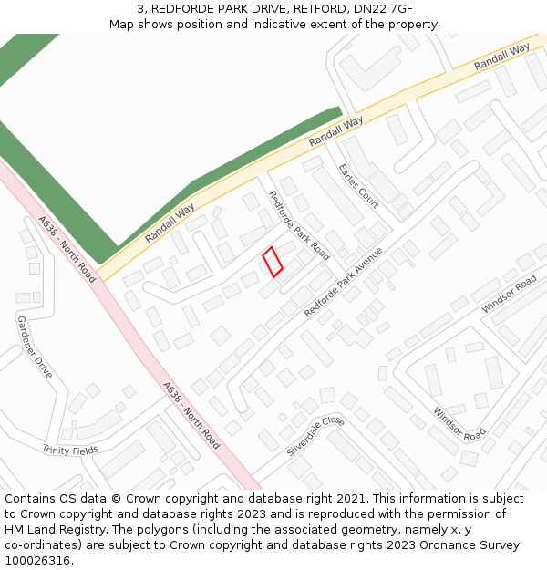 3, REDFORDE PARK DRIVE, RETFORD, DN22 7GF: Location map and indicative extent of plot