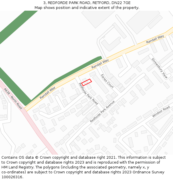 3, REDFORDE PARK ROAD, RETFORD, DN22 7GE: Location map and indicative extent of plot