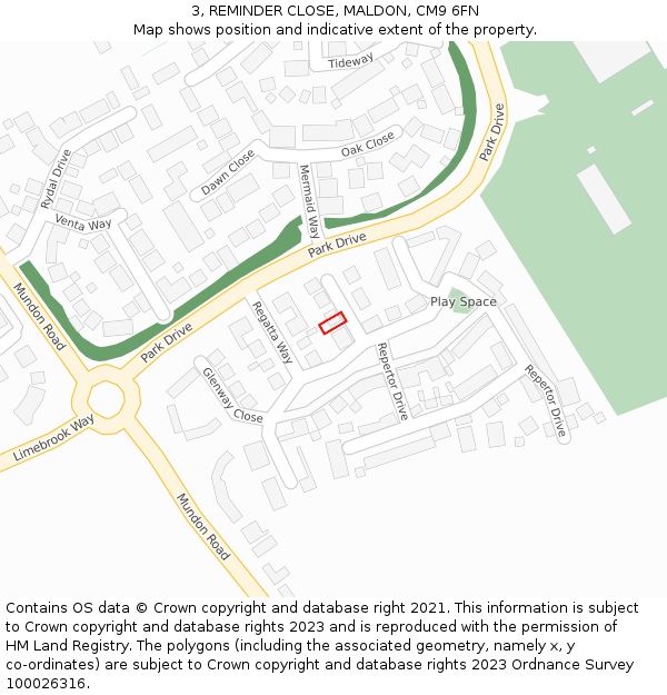 3, REMINDER CLOSE, MALDON, CM9 6FN: Location map and indicative extent of plot