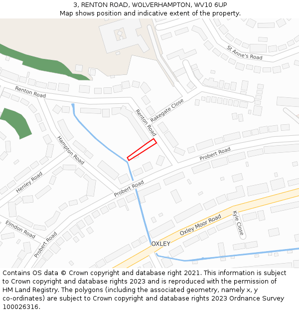 3, RENTON ROAD, WOLVERHAMPTON, WV10 6UP: Location map and indicative extent of plot