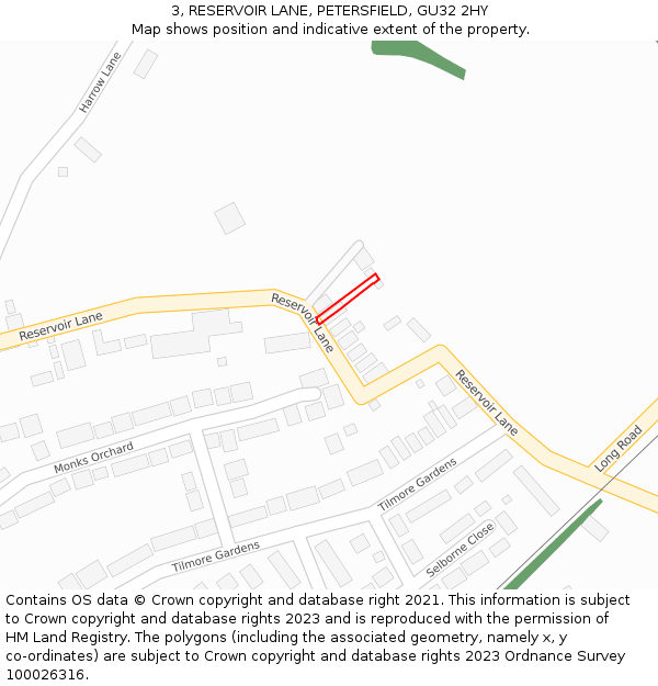 3, RESERVOIR LANE, PETERSFIELD, GU32 2HY: Location map and indicative extent of plot