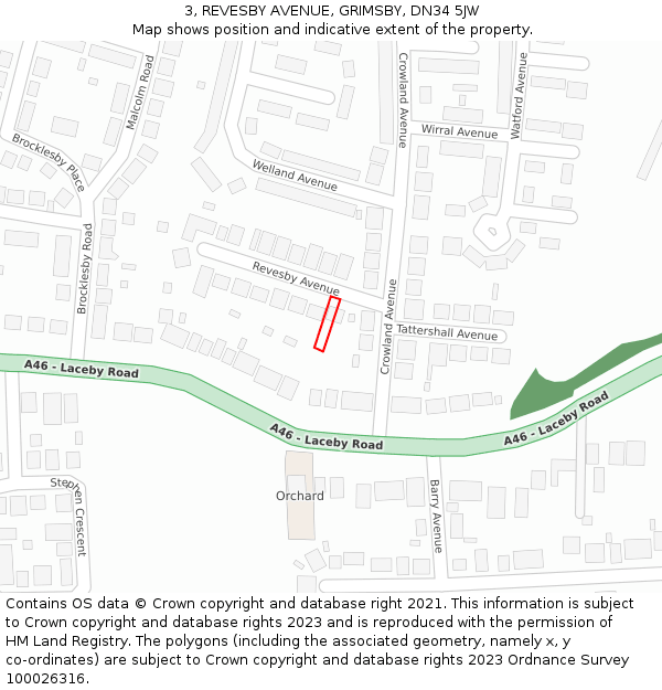 3, REVESBY AVENUE, GRIMSBY, DN34 5JW: Location map and indicative extent of plot