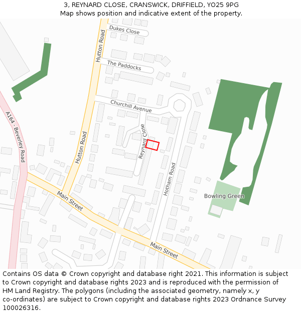 3, REYNARD CLOSE, CRANSWICK, DRIFFIELD, YO25 9PG: Location map and indicative extent of plot