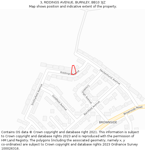 3, RIDDINGS AVENUE, BURNLEY, BB10 3JZ: Location map and indicative extent of plot