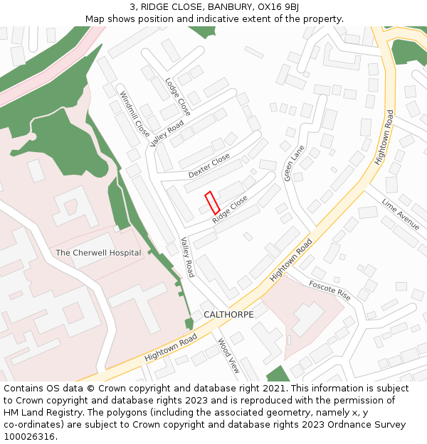 3, RIDGE CLOSE, BANBURY, OX16 9BJ: Location map and indicative extent of plot