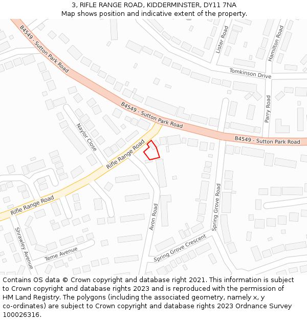 3, RIFLE RANGE ROAD, KIDDERMINSTER, DY11 7NA: Location map and indicative extent of plot