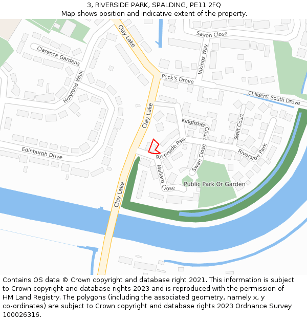 3, RIVERSIDE PARK, SPALDING, PE11 2FQ: Location map and indicative extent of plot
