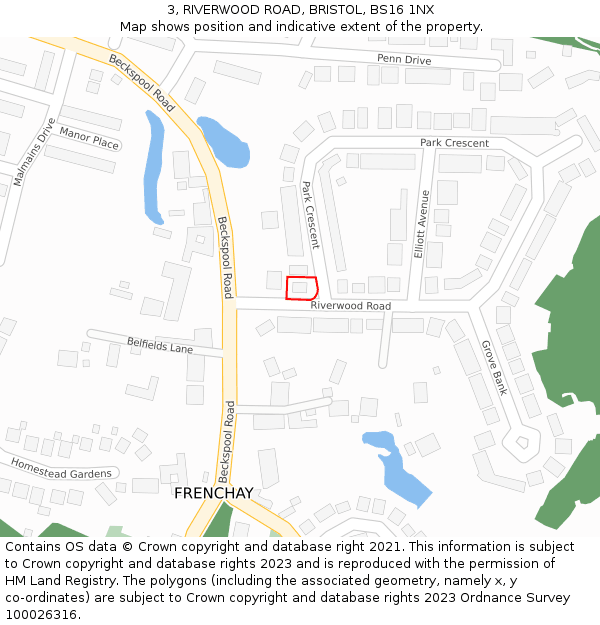 3, RIVERWOOD ROAD, BRISTOL, BS16 1NX: Location map and indicative extent of plot