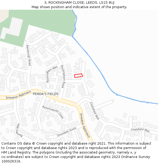 3, ROCKINGHAM CLOSE, LEEDS, LS15 8UJ: Location map and indicative extent of plot