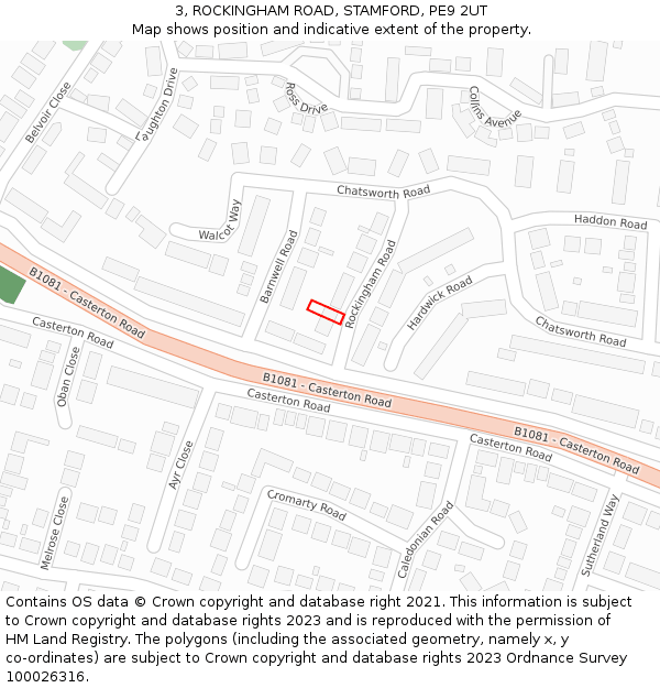 3, ROCKINGHAM ROAD, STAMFORD, PE9 2UT: Location map and indicative extent of plot