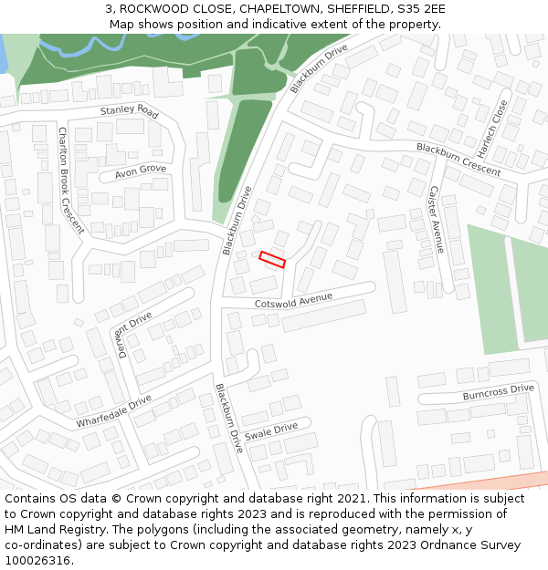 3, ROCKWOOD CLOSE, CHAPELTOWN, SHEFFIELD, S35 2EE: Location map and indicative extent of plot