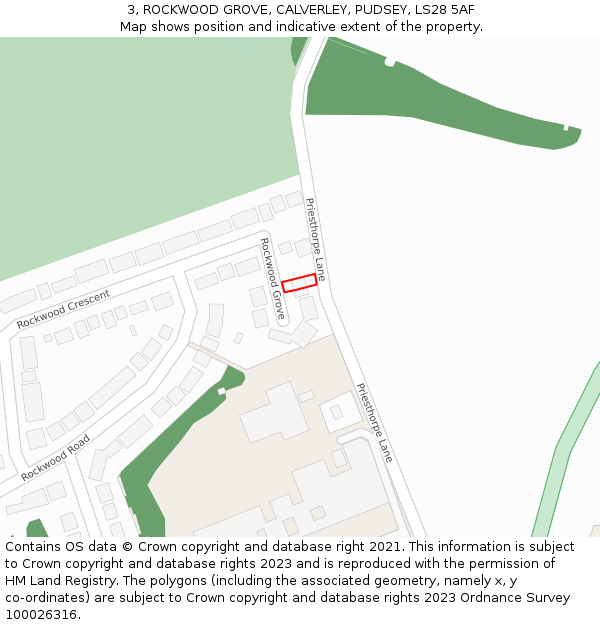 3, ROCKWOOD GROVE, CALVERLEY, PUDSEY, LS28 5AF: Location map and indicative extent of plot