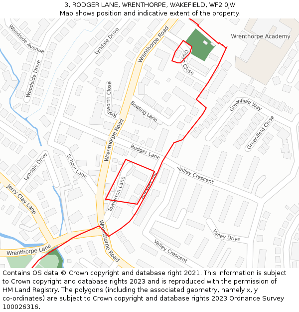 3, RODGER LANE, WRENTHORPE, WAKEFIELD, WF2 0JW: Location map and indicative extent of plot