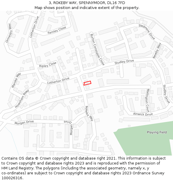 3, ROKEBY WAY, SPENNYMOOR, DL16 7FD: Location map and indicative extent of plot
