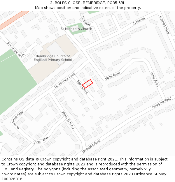 3, ROLFS CLOSE, BEMBRIDGE, PO35 5RL: Location map and indicative extent of plot