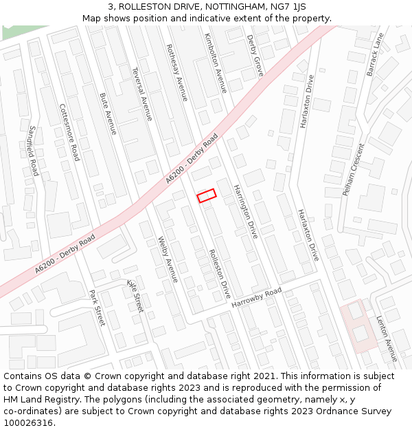 3, ROLLESTON DRIVE, NOTTINGHAM, NG7 1JS: Location map and indicative extent of plot