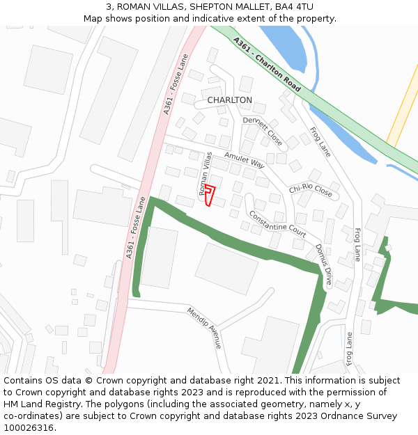 3, ROMAN VILLAS, SHEPTON MALLET, BA4 4TU: Location map and indicative extent of plot