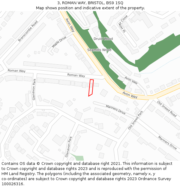 3, ROMAN WAY, BRISTOL, BS9 1SQ: Location map and indicative extent of plot