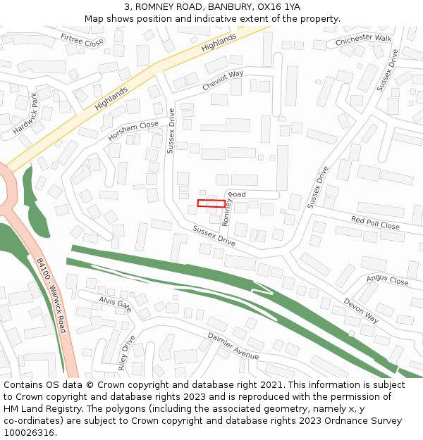 3, ROMNEY ROAD, BANBURY, OX16 1YA: Location map and indicative extent of plot