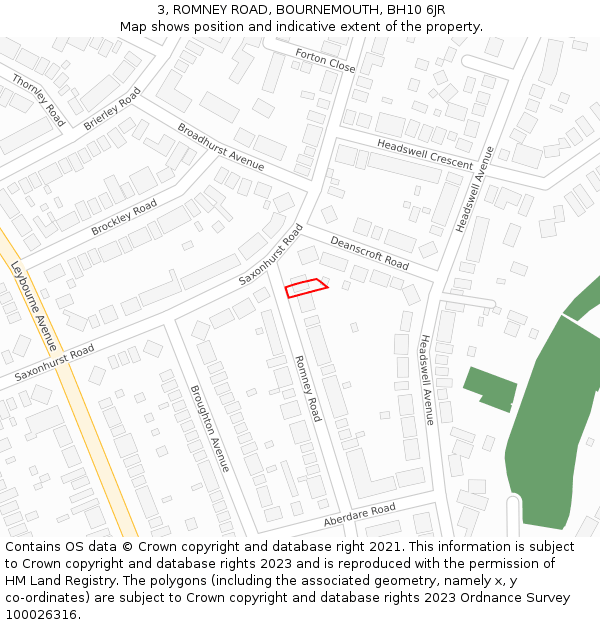 3, ROMNEY ROAD, BOURNEMOUTH, BH10 6JR: Location map and indicative extent of plot