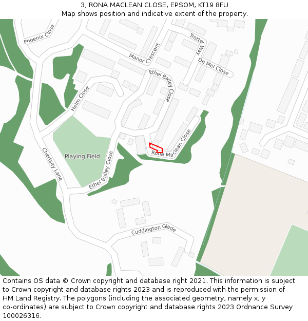 3, RONA MACLEAN CLOSE, EPSOM, KT19 8FU: Location map and indicative extent of plot