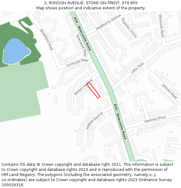 3, RONSON AVENUE, STOKE-ON-TRENT, ST4 6PX: Location map and indicative extent of plot