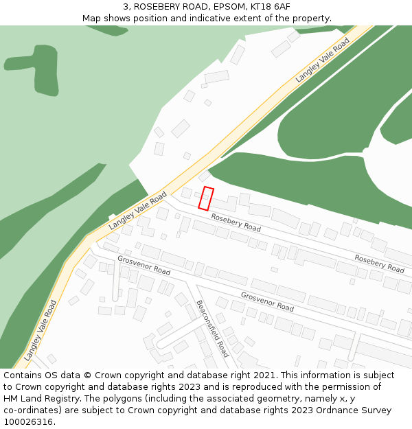 3, ROSEBERY ROAD, EPSOM, KT18 6AF: Location map and indicative extent of plot