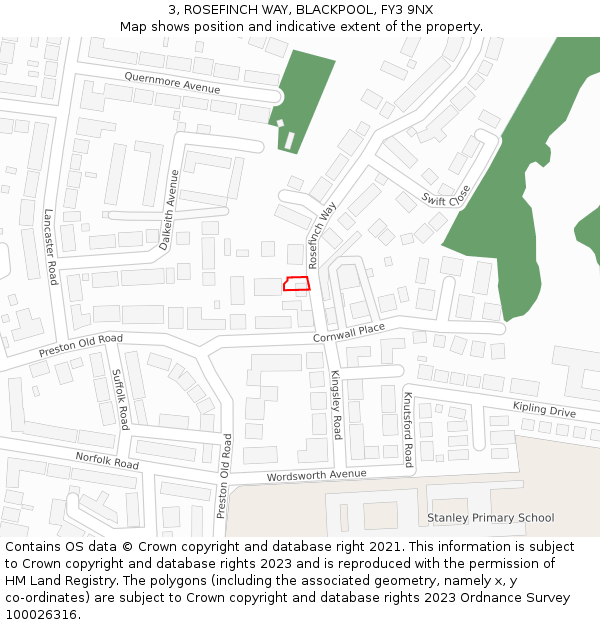 3, ROSEFINCH WAY, BLACKPOOL, FY3 9NX: Location map and indicative extent of plot
