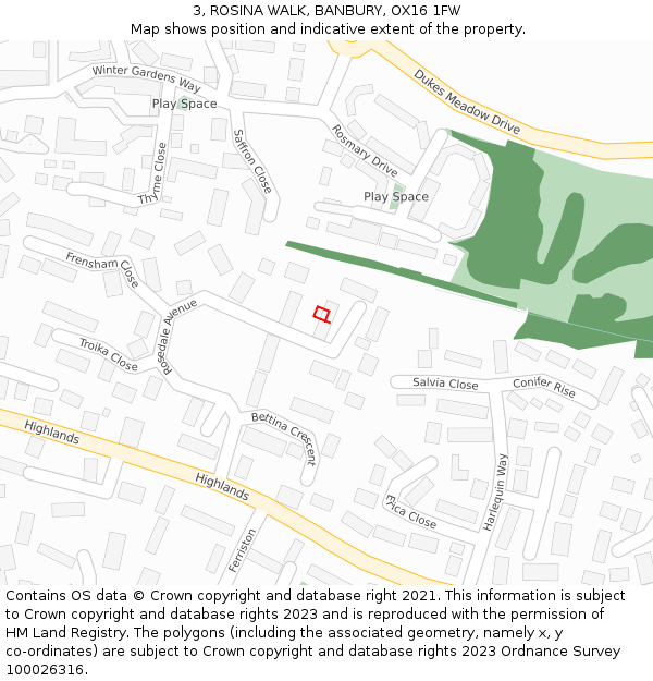 3, ROSINA WALK, BANBURY, OX16 1FW: Location map and indicative extent of plot