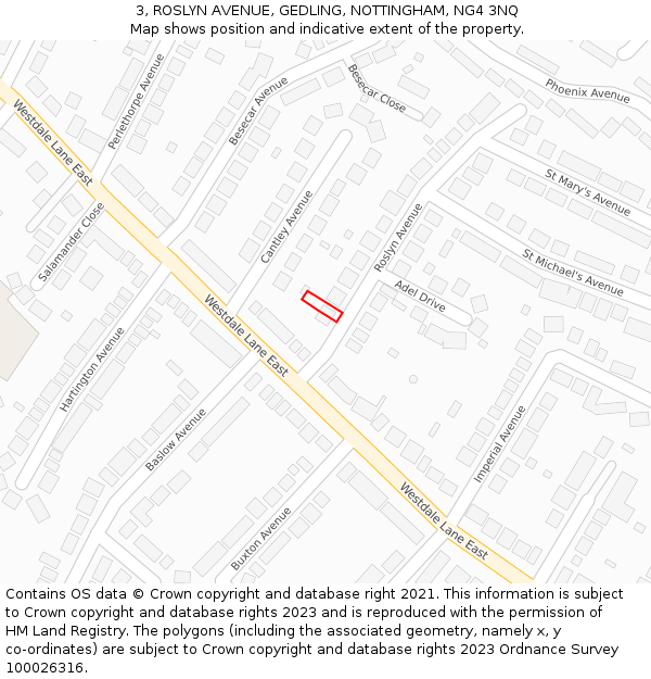 3, ROSLYN AVENUE, GEDLING, NOTTINGHAM, NG4 3NQ: Location map and indicative extent of plot