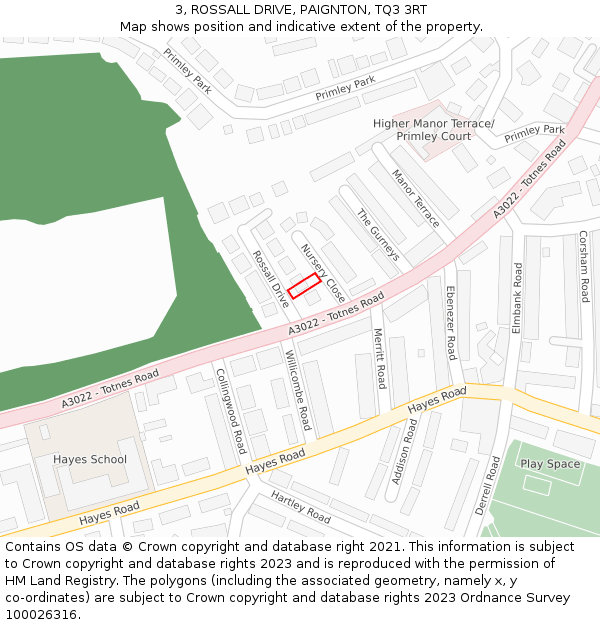 3, ROSSALL DRIVE, PAIGNTON, TQ3 3RT: Location map and indicative extent of plot