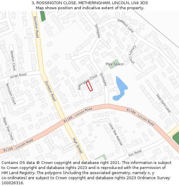 3, ROSSINGTON CLOSE, METHERINGHAM, LINCOLN, LN4 3DS: Location map and indicative extent of plot