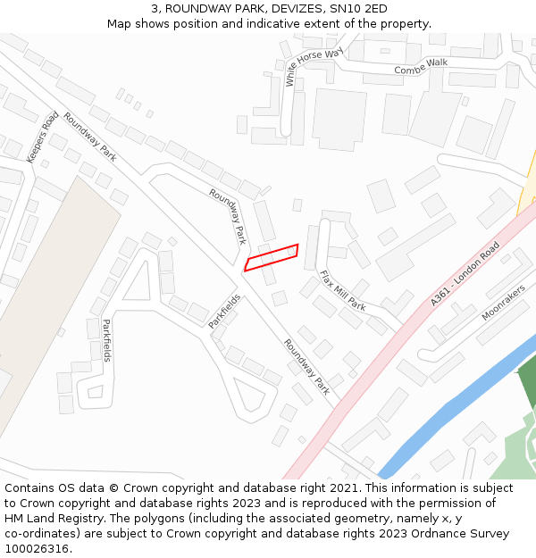 3, ROUNDWAY PARK, DEVIZES, SN10 2ED: Location map and indicative extent of plot