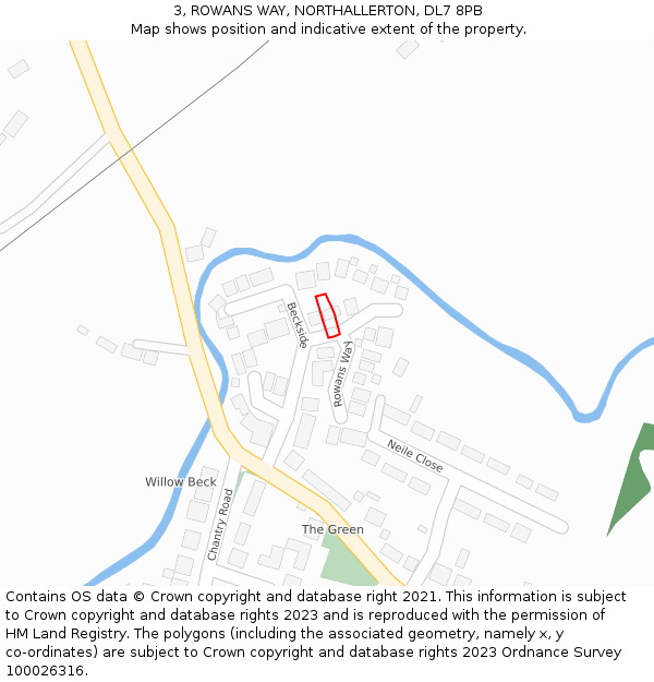 3, ROWANS WAY, NORTHALLERTON, DL7 8PB: Location map and indicative extent of plot