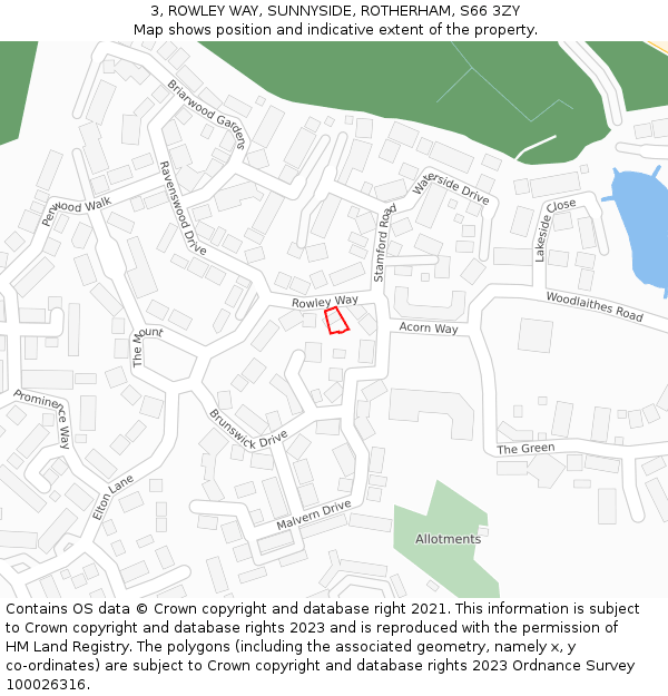 3, ROWLEY WAY, SUNNYSIDE, ROTHERHAM, S66 3ZY: Location map and indicative extent of plot