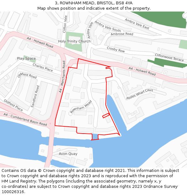 3, ROWNHAM MEAD, BRISTOL, BS8 4YA: Location map and indicative extent of plot