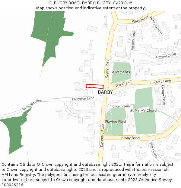 3, RUGBY ROAD, BARBY, RUGBY, CV23 8UA: Location map and indicative extent of plot
