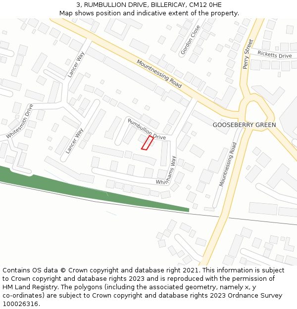 3, RUMBULLION DRIVE, BILLERICAY, CM12 0HE: Location map and indicative extent of plot