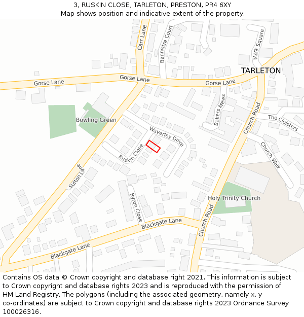 3, RUSKIN CLOSE, TARLETON, PRESTON, PR4 6XY: Location map and indicative extent of plot