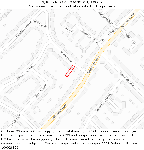 3, RUSKIN DRIVE, ORPINGTON, BR6 9RP: Location map and indicative extent of plot